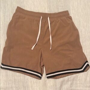 Men's Tan Shorts with Black and White Stripes